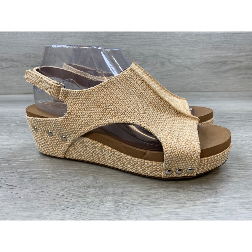 Corkys Volta II Beige Women's Woven Wedge Platform Sandals Studded Slingback 9
